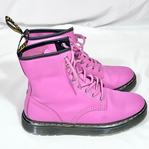 Dr. Martens Zavala Lace Up Combat Pink Leather Boots Women 8 LA004 Used - Picture 3 of 11